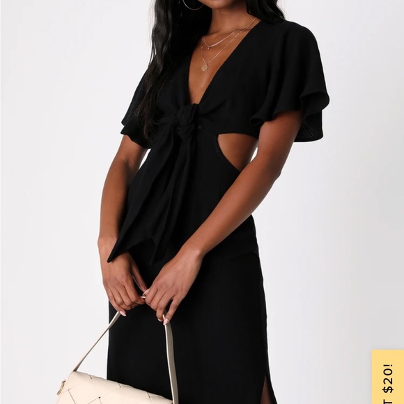LuLu’s Black Summer Journey Tie-Front Cutout Midi Dress - Picture 4 of 5